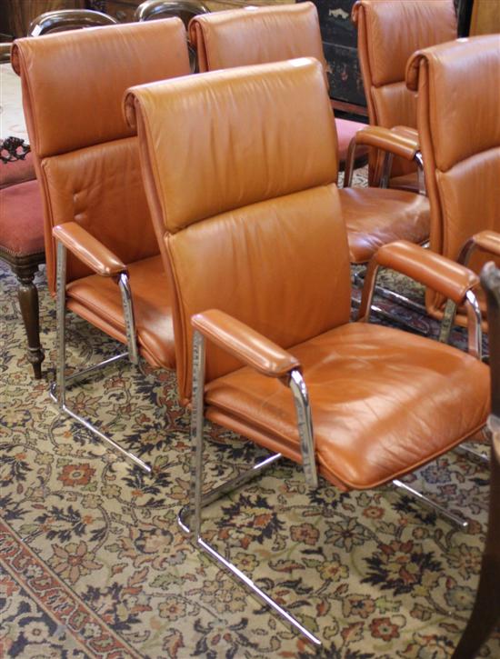 Pair leather and chrome armchairs